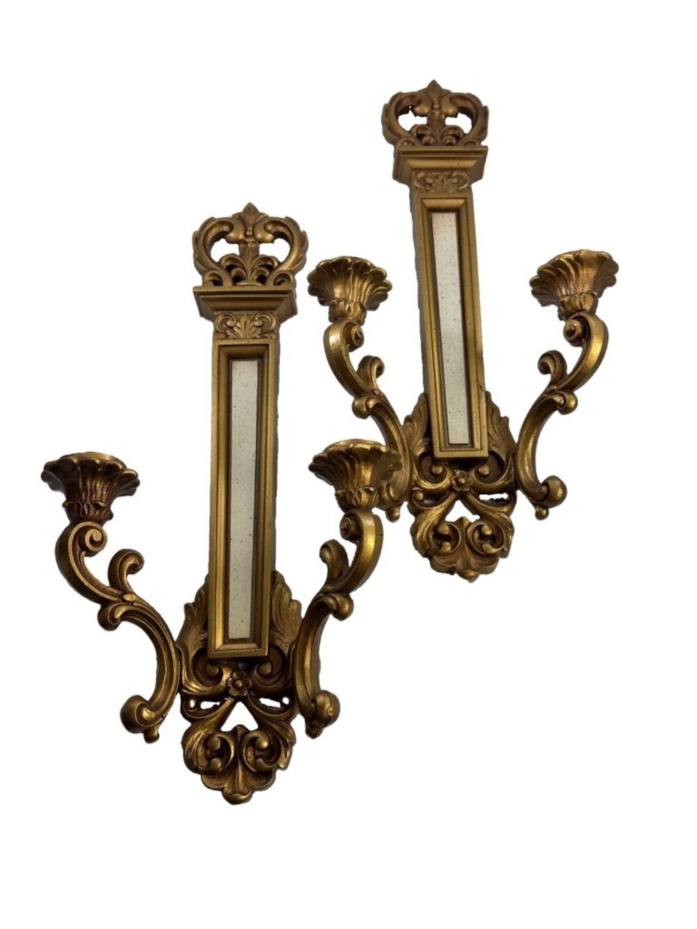 Pair 1969 SYROCO Faux Gold Wall Mounted Candle Holder Pair Sconces Dart #4061